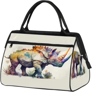 Watercolor Animal Triceratops Travel Duffle Bag, Waterproof Duffel Bag Weekender Overnight Carry On Bag Lightweight Sport Gym Bag for Men Women