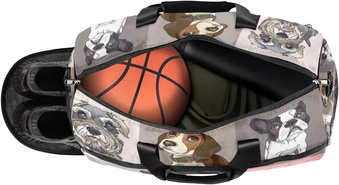 Watercolor Dog Sports Gym Bag for Women Men Travel Duffel Bag with Wet Pocket & Shoes Compartment Waterproof Weekender Overnight Tote Carry on Bag Lightweight