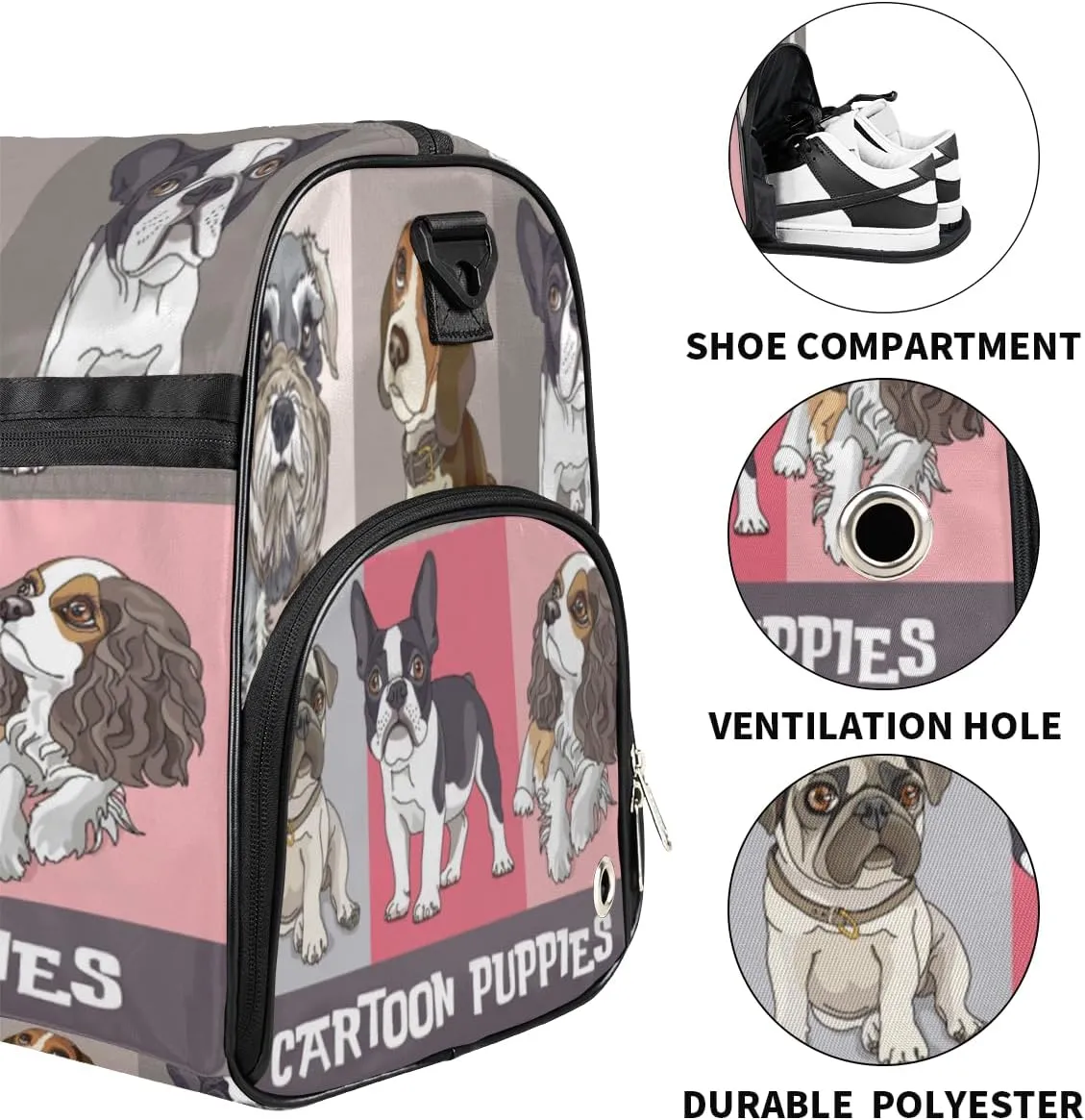 Watercolor Dog Sports Gym Bag for Women Men Travel Duffel Bag with Wet Pocket & Shoes Compartment Waterproof Weekender Overnight Tote Carry on Bag Lightweight