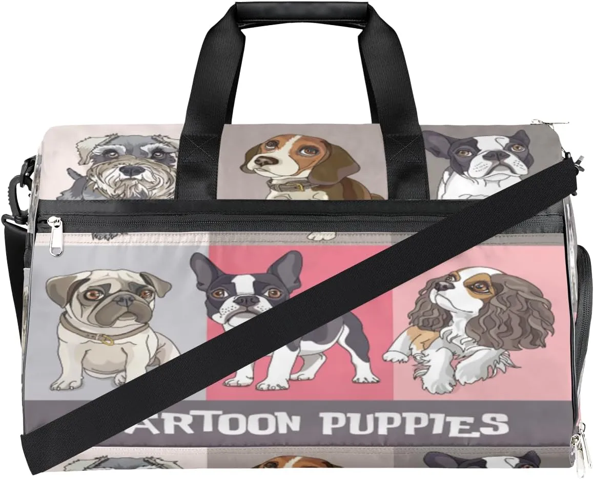 Watercolor Dog Sports Gym Bag for Women Men Travel Duffel Bag with Wet Pocket & Shoes Compartment Waterproof Weekender Overnight Tote Carry on Bag Lightweight