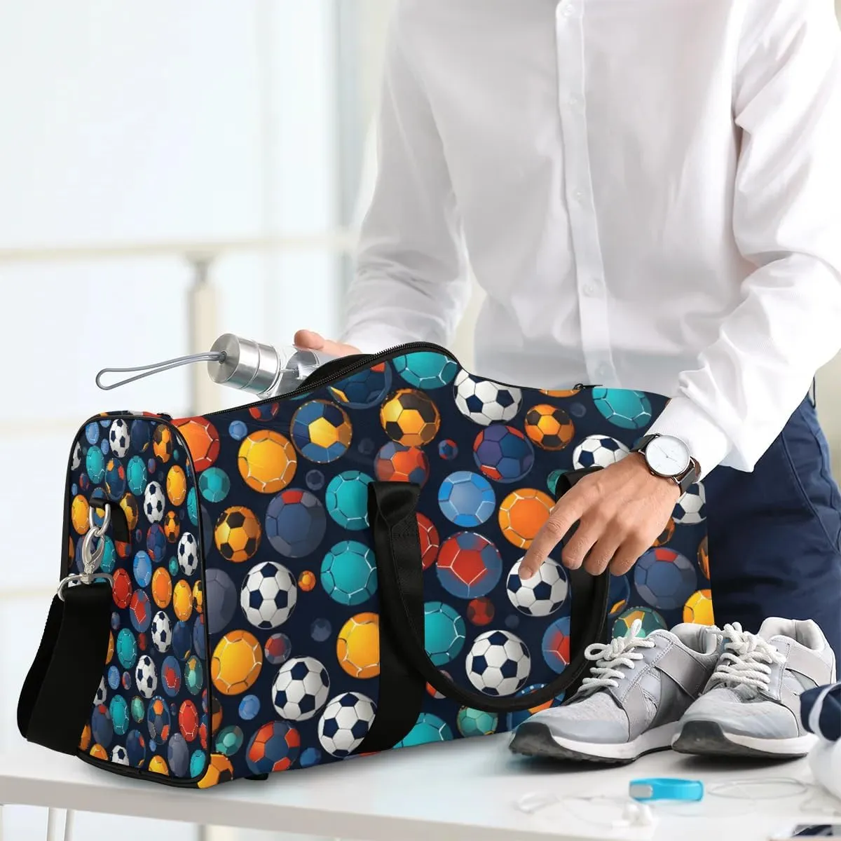 Watercolor Football Travel Duffel Bag for Women Men Waterproof Foldable Overnight Weekender Bag Large Capacity Sports Gym Bag