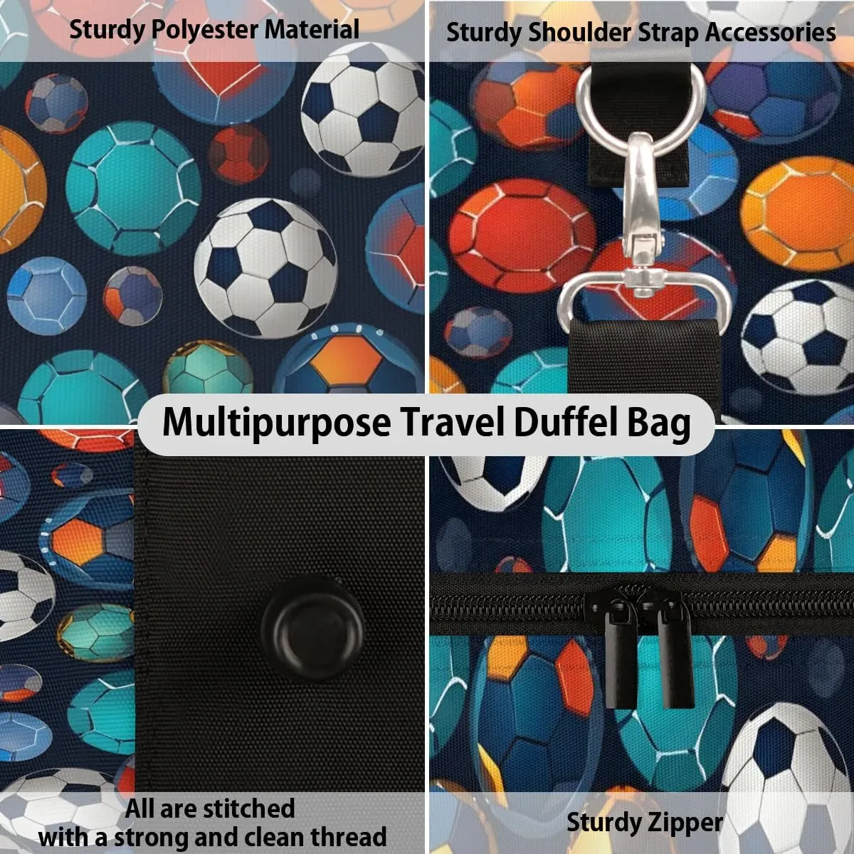 Watercolor Football Travel Duffel Bag for Women Men Waterproof Foldable Overnight Weekender Bag Large Capacity Sports Gym Bag