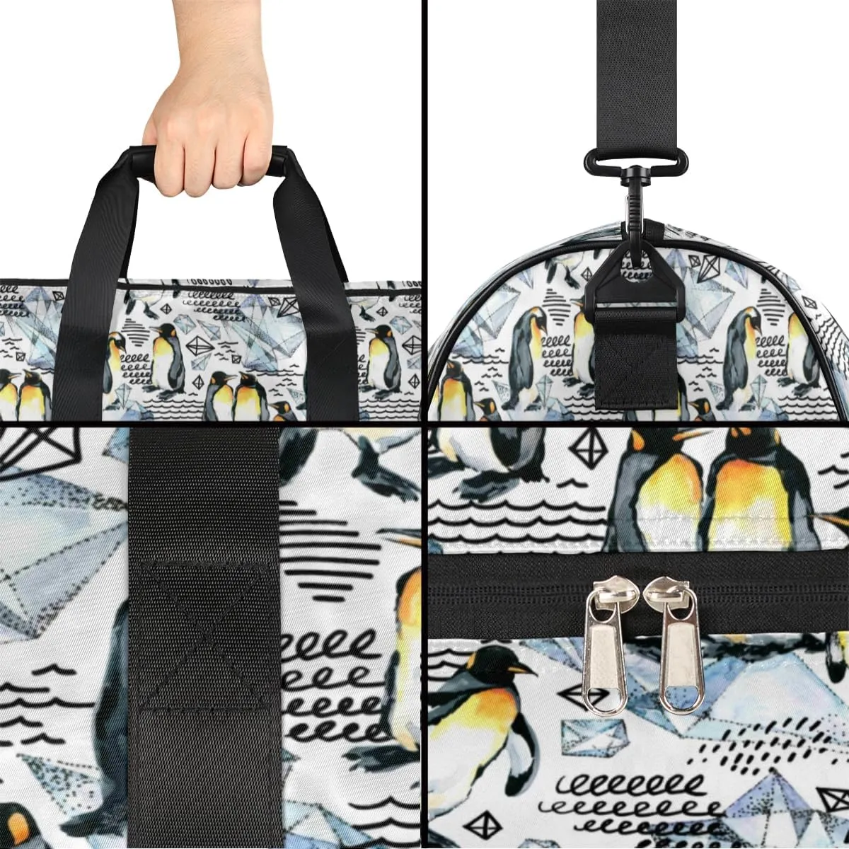 Watercolor Penguins Sports Gym Bag for Women Men Travel Duffel Bag with Wet Pocket & Shoes Compartment Waterproof Weekender Overnight Tote Carry on Bag Lightweight
