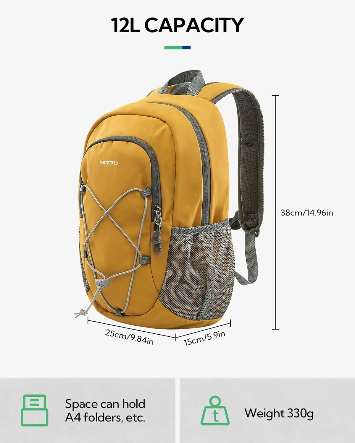 WATERFLY 12L Small Hiking Backpack: Day Pack Lightweight Travel Bag Camping Fitness Cycling Outdoor Sports Daypack For Women Men