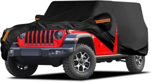 Waterproof Car Cover for Jeep Wrangler 4 Door 2006-2025 JK JL Outdoor Waterproof Sun Rain Snow Hail Protection with Driver Door Zipper