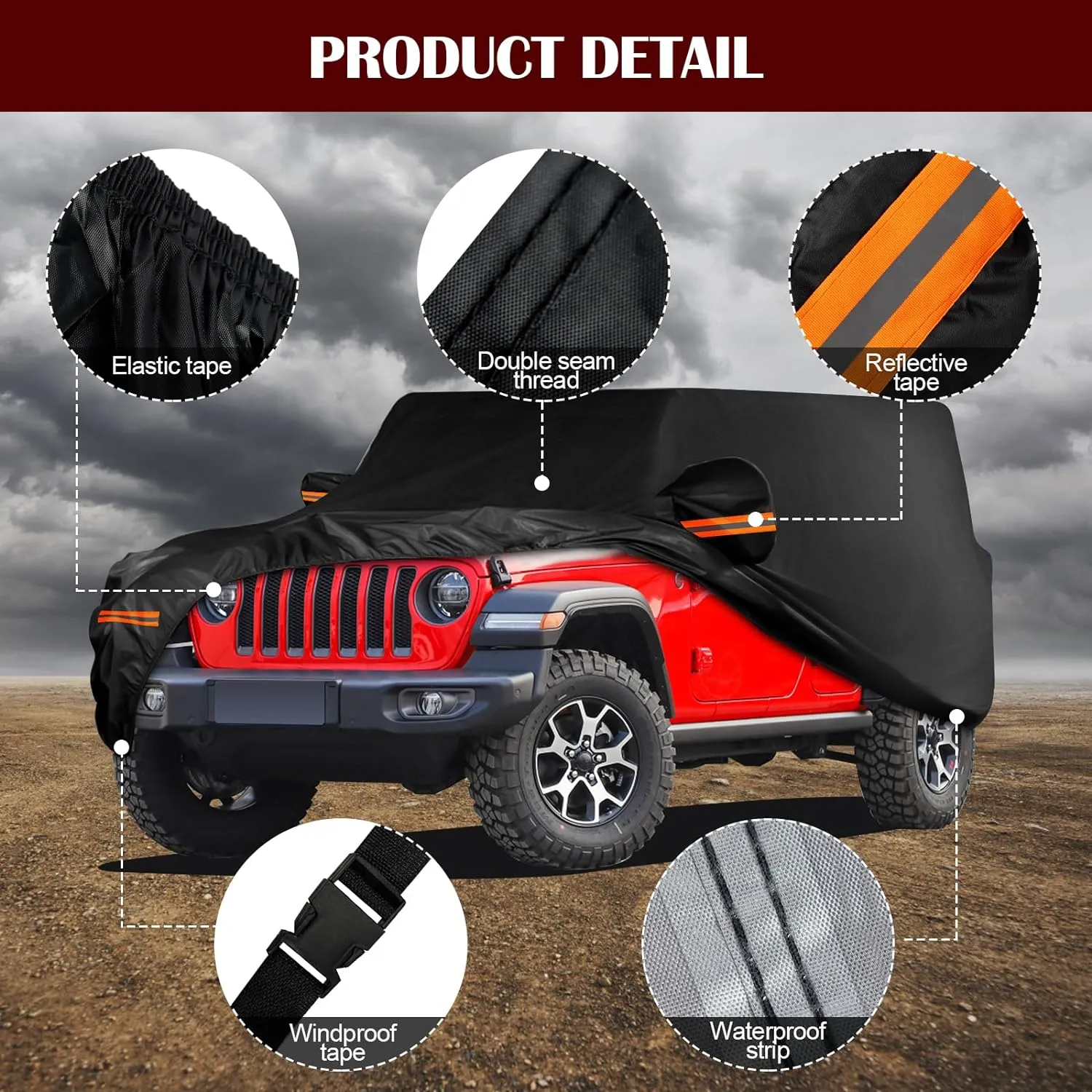 Waterproof Car Cover for Jeep Wrangler 4 Door 2006-2025 JK JL Outdoor Waterproof Sun Rain Snow Hail Protection with Driver Door Zipper