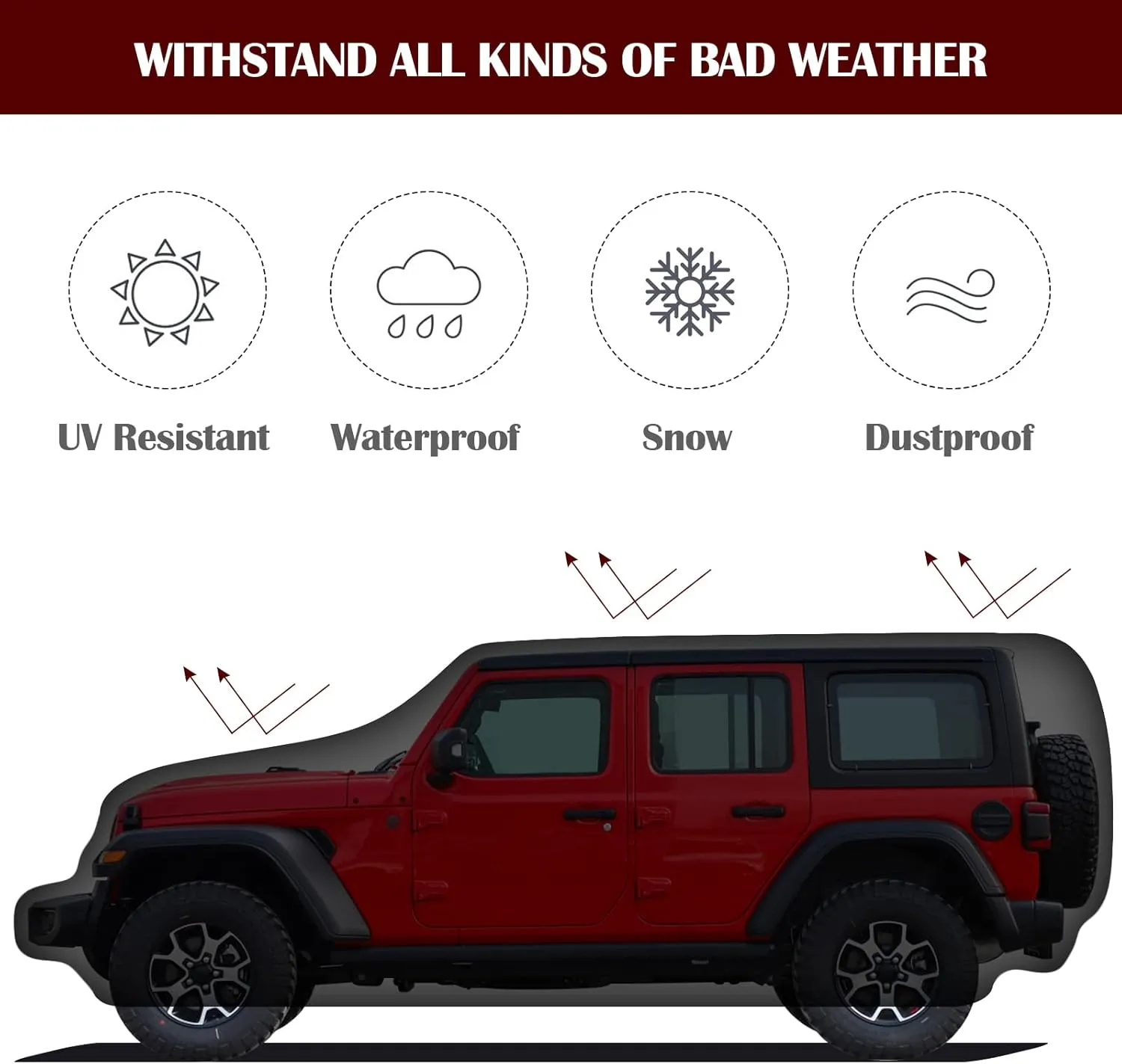 Waterproof Car Cover for Jeep Wrangler 4 Door 2006-2025 JK JL Outdoor Waterproof Sun Rain Snow Hail Protection with Driver Door Zipper