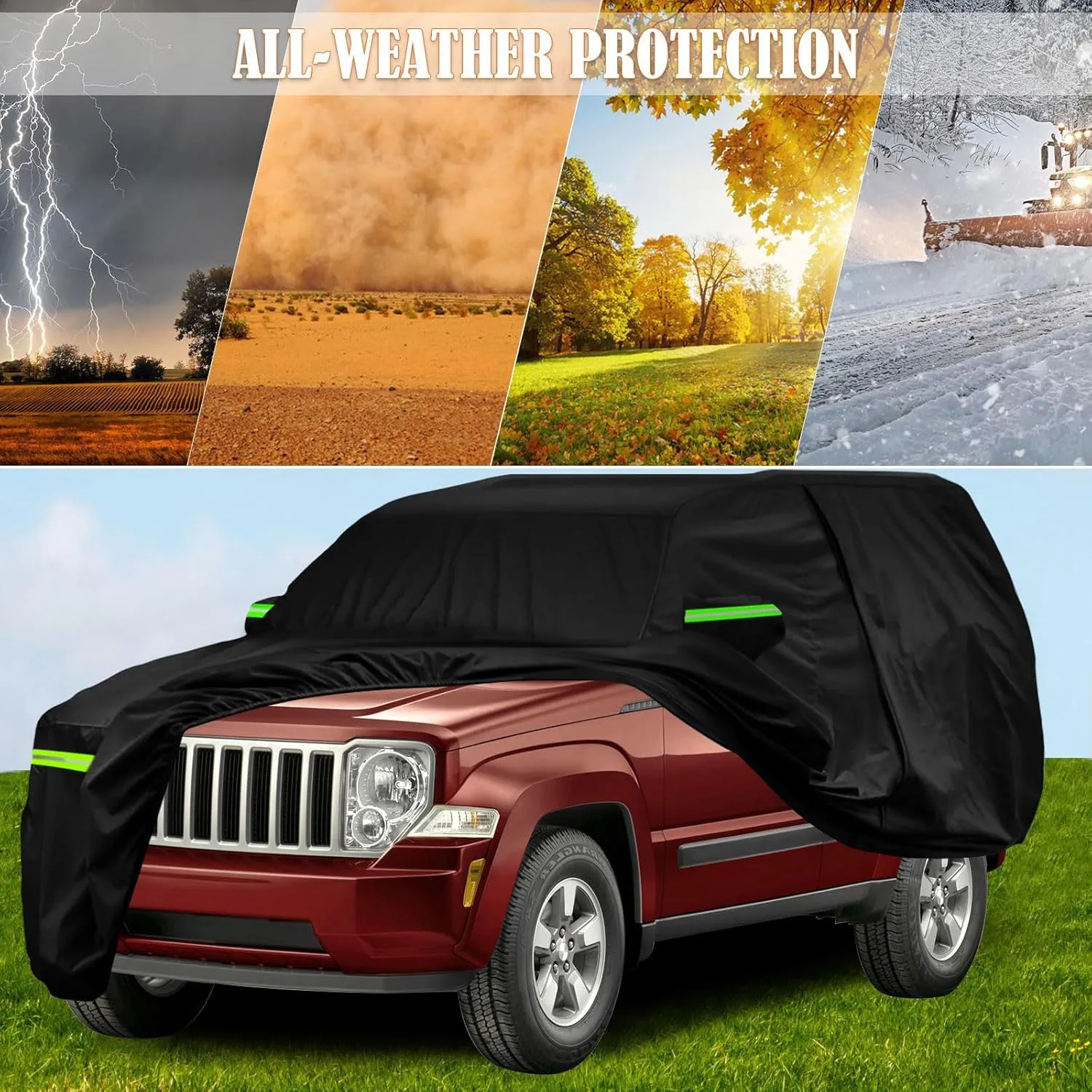 Waterproof Car Cover Replace for 2001-2013 Jeep Liberty, 6 Layers Custom-Fit Outdoor All Weather Full Car Covers with Zipper Door for Snow Rain Dust Hail Protection
