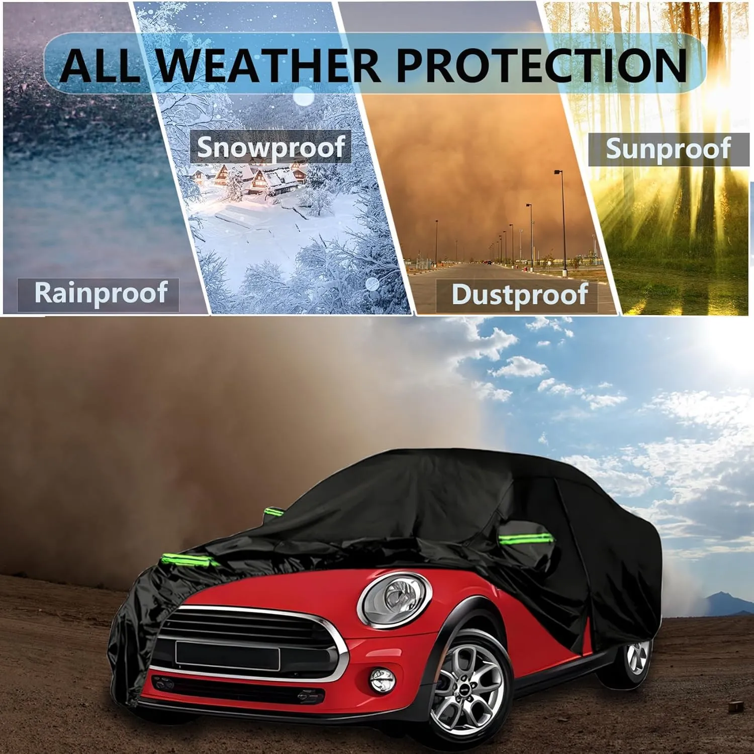 Waterproof Car Covers for 2002-2024 Mini Cooper 2 Door, 210T Waterproof All Weather Cooper Full Car Cover, Indoor Outdoor Custom-fit Cotton Lining, w/Zipper Door, Windproof, Dustproof, UV Proof