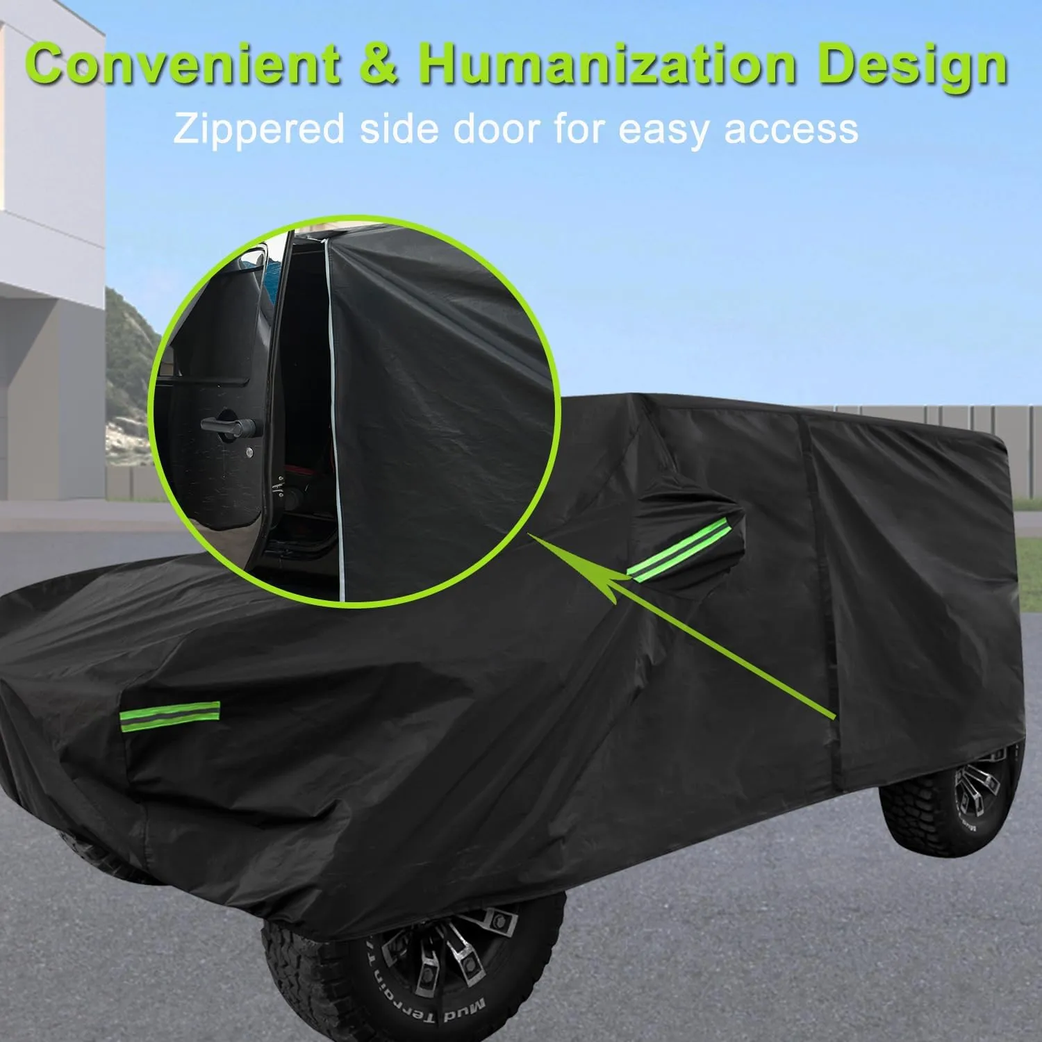 Waterproof Cover for Jeep Wrangler JK JL CJ YJ TJ 4 Door 1987-2023 Outdoor Sun Rain Wind Snow Protection Dustproof Covers with Driver Door Zipper Black