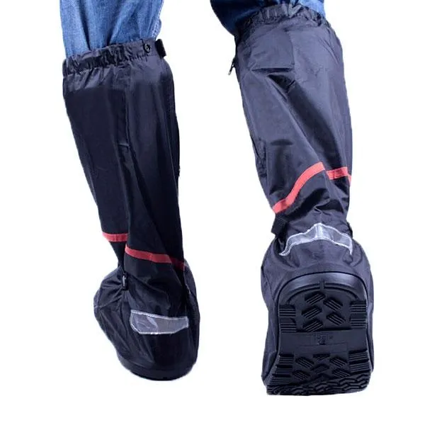Waterproof Nylon Oxford Rain Shoes Cover Antiskid Thicken Reusable Boots Black XXL