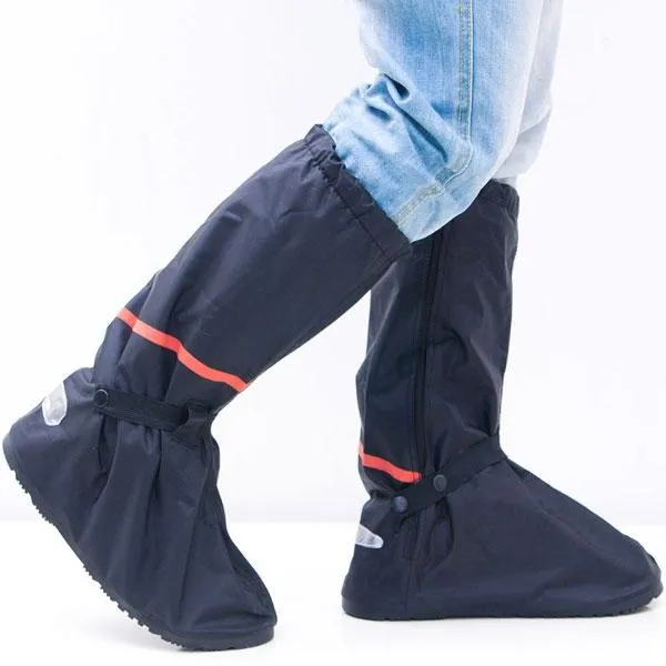 Waterproof Nylon Oxford Rain Shoes Cover Antiskid Thicken Reusable Boots Black XXL