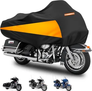 Waterproof Oxford Cloth Motorcycle Half Cover, Outdoor All Weather Sun and Dust Protector with Reflective Stripes and Storage Bag for Most Touring Models (Black & Orange)