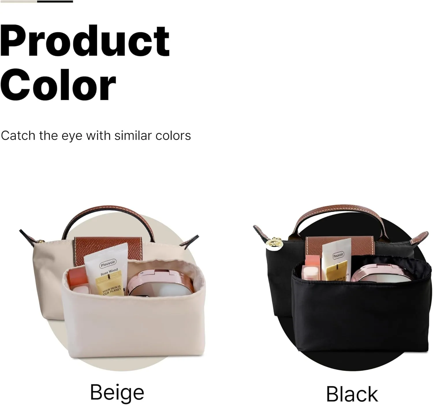 Waterproof Premium Nylon Purse Organizer Insert for Longchamp Le Pliage Handbags (Beige, Large)