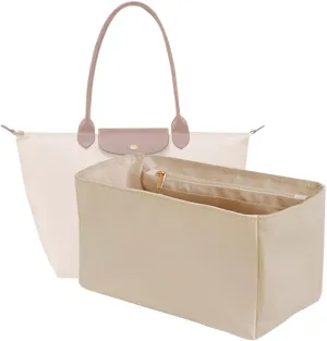 Waterproof Premium Nylon Purse Organizer Insert for Longchamp Le Pliage Handbags (Beige, Large)