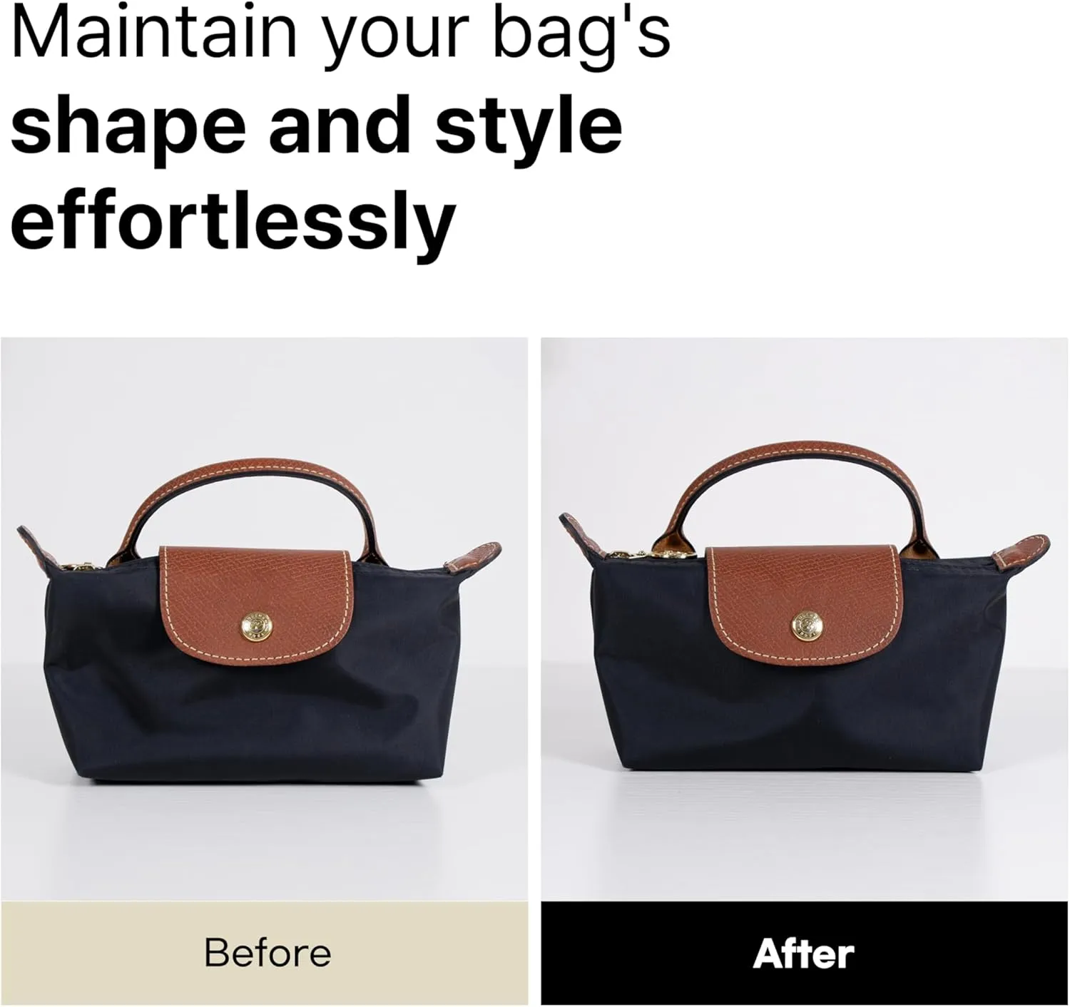 Waterproof Premium Nylon Purse Organizer Insert for Longchamp Le Pliage Handbags (Black, Medium)