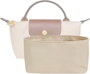 Waterproof Purse Organizer Insert for le pliage bag Mini Pouch with Handle, Long Champ City Mini Handbag Organizer (Beige)