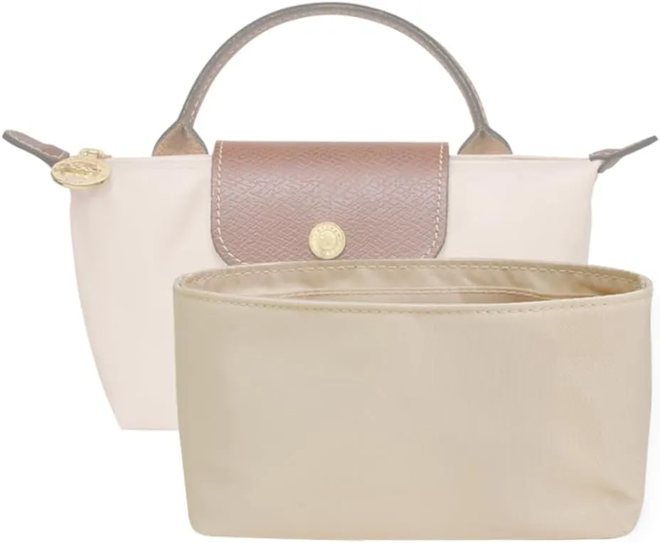 Waterproof Purse Organizer Insert for le pliage bag Mini Pouch with Handle, Long Champ City Mini Handbag Organizer (Beige)