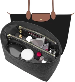 Waterproof Purse Organizer Insert for Longchamp le Pliage Medium Handbags Insert DupontPaper Lightweight with YKK Zipper (Black, Medium)