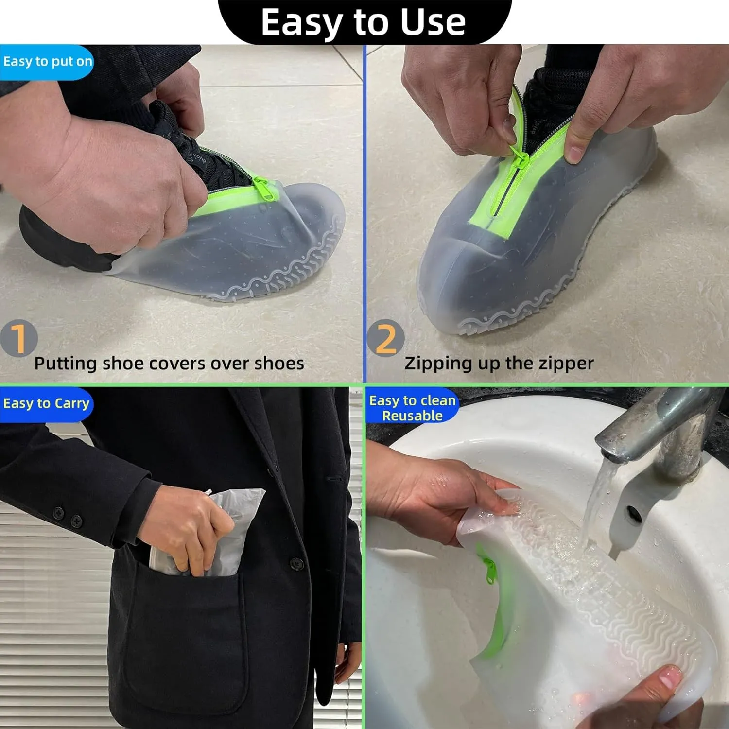 Waterproof Shoe Covers with Zipper,Reusable Silicone Rain Overshoes for Men & Women,Keep Shoes Dry in Rain,Snow,Mud (Zipper Clear, X-Large)