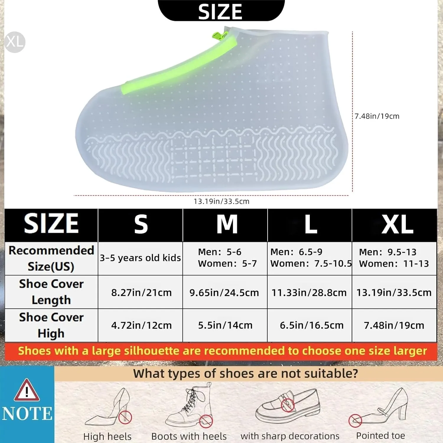 Waterproof Shoe Covers with Zipper,Reusable Silicone Rain Overshoes for Men & Women,Keep Shoes Dry in Rain,Snow,Mud (Zipper Clear, X-Large)