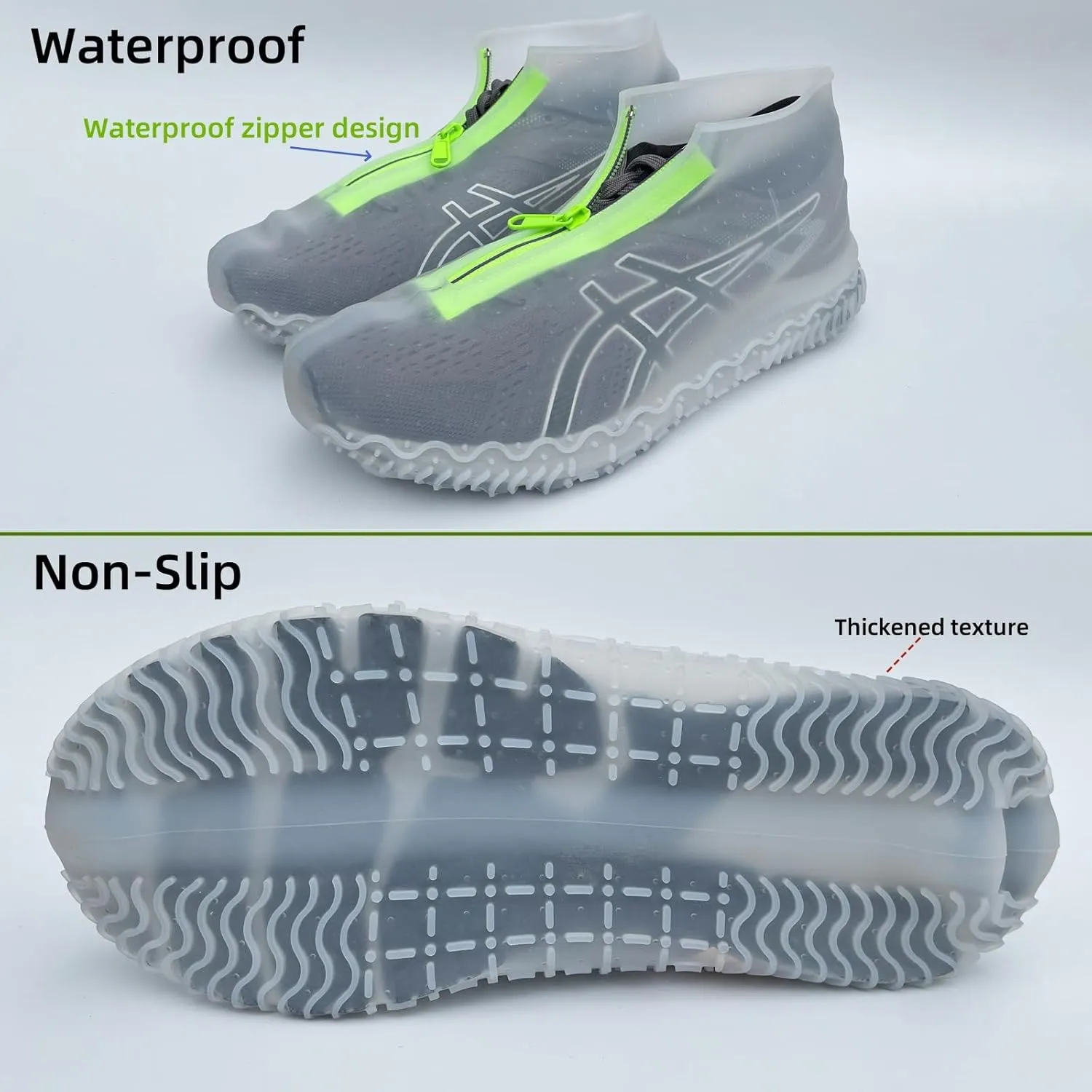 Waterproof Shoe Covers with Zipper,Reusable Silicone Rain Overshoes for Men & Women,Keep Shoes Dry in Rain,Snow,Mud (Zipper Clear, X-Large)