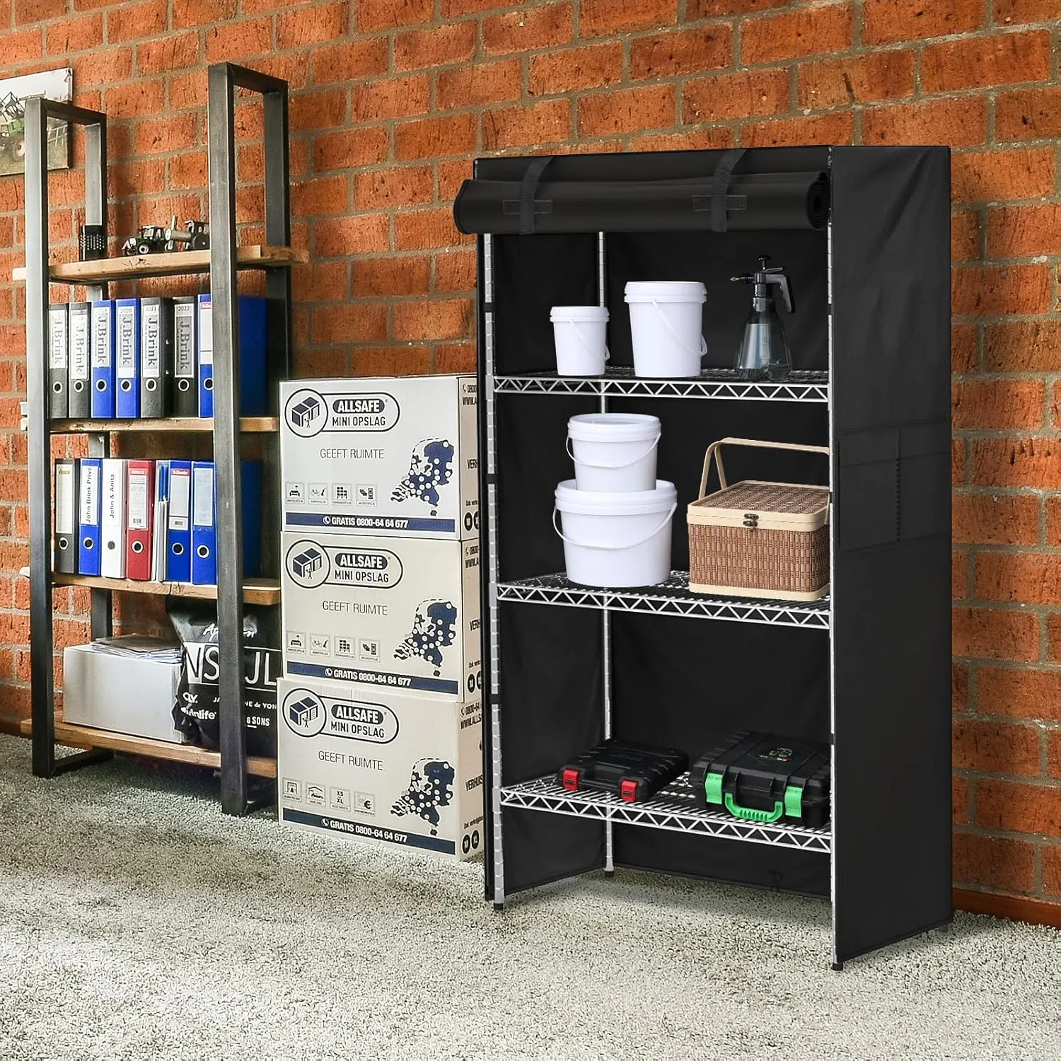 Waterproof Wire Shelving Cover,Dustproof Protection for Storage Racks,Ideal for Outdoor Indoor Wire Shelving and Pantry Shelves,420D Plaid PU Coating,36"x24"x72'',Black