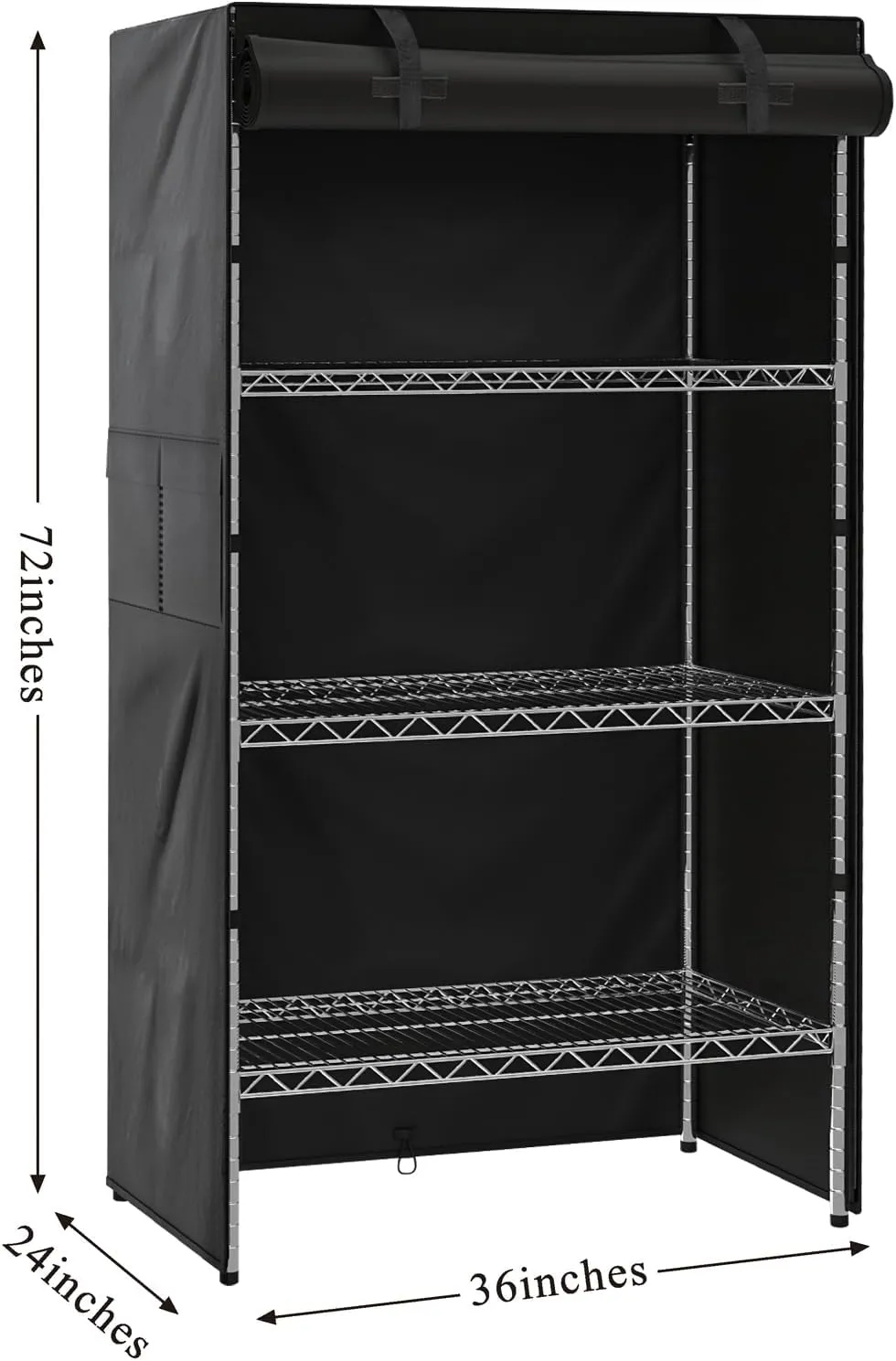 Waterproof Wire Shelving Cover,Dustproof Protection for Storage Racks,Ideal for Outdoor Indoor Wire Shelving and Pantry Shelves,420D Plaid PU Coating,36"x24"x72'',Black