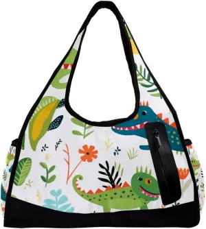 Weekender Travel Bag,Small Gym Bag,Crocodile Floral Tropical,Gym Duffle Bag