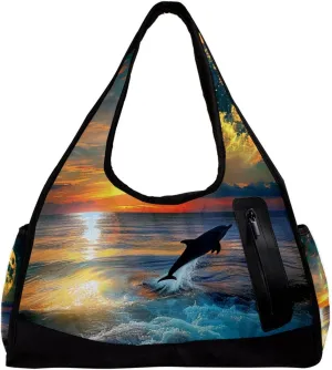 Weekender Travel Bag,Small Gym Bag,Dolphin Jumping in the Sea Sunset,Gym Duffle Bag