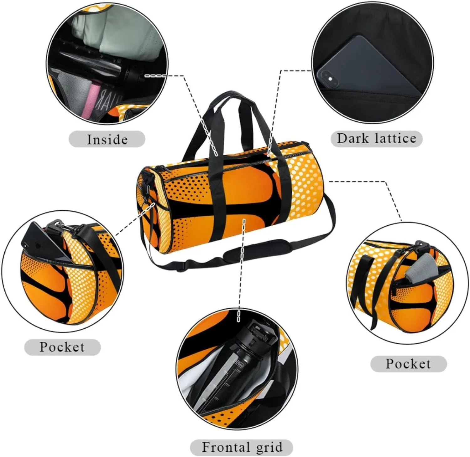 Weekender Travel Bag,Small Gym Bag,Dot Basketball Texture,Gym Duffle Bag