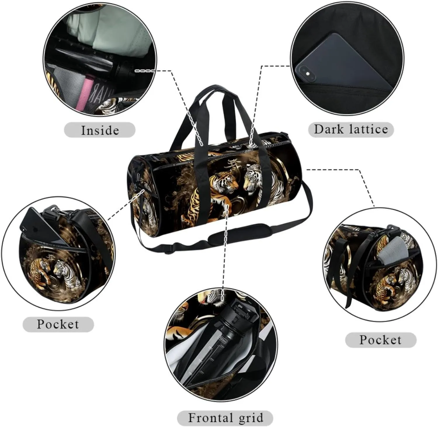 Weekender Travel Bag,Small Gym Bag,Dragon Tiger Tai Chi Gossip,Gym Duffle Bag