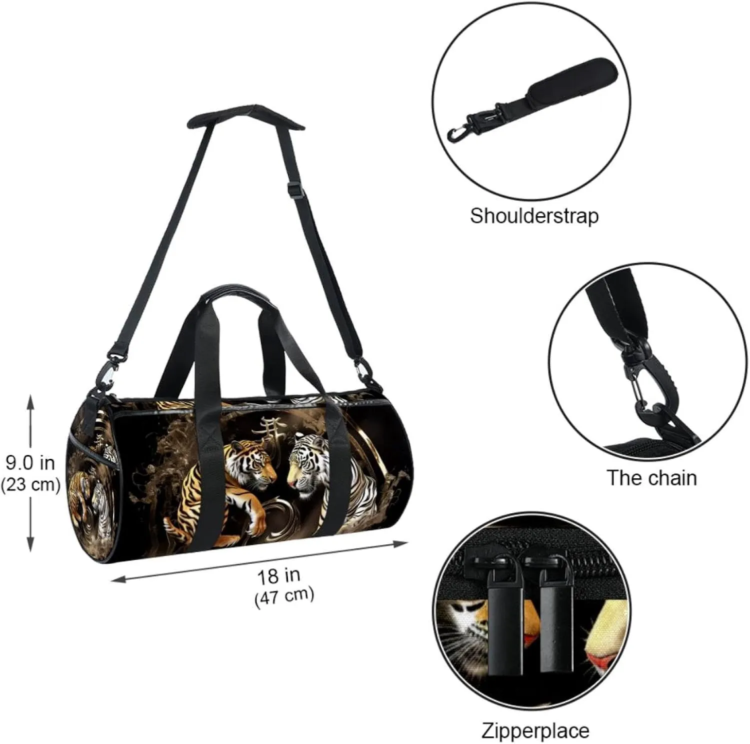 Weekender Travel Bag,Small Gym Bag,Dragon Tiger Tai Chi Gossip,Gym Duffle Bag