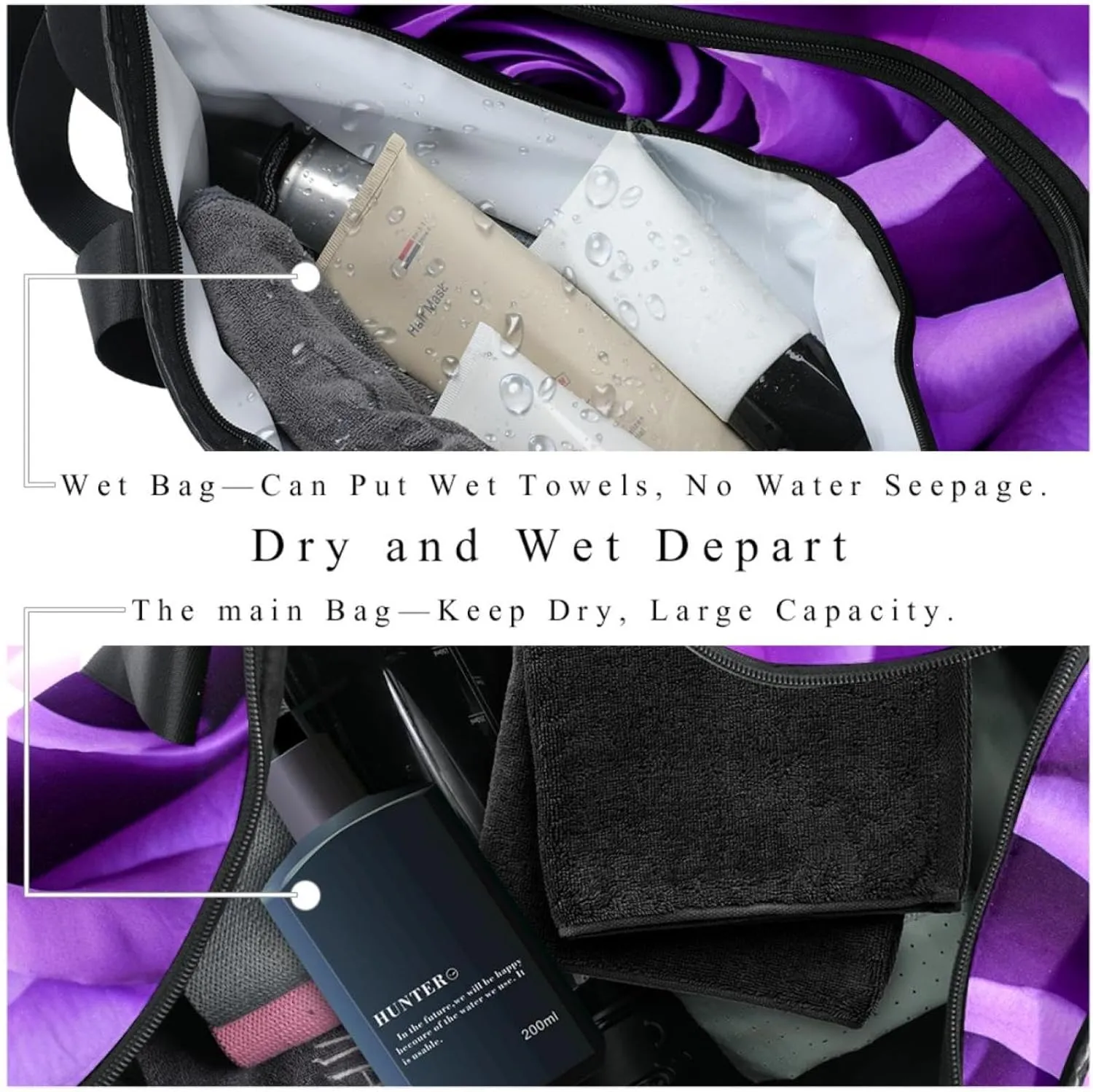 Weekender Travel Bag,Small Gym Bag,Purple Rose,Gym Duffle Bag