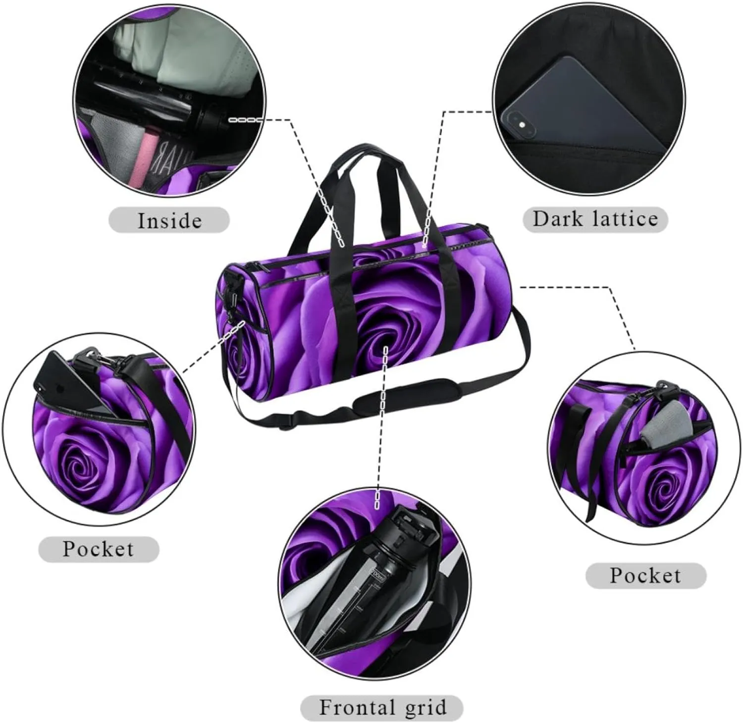 Weekender Travel Bag,Small Gym Bag,Purple Rose,Gym Duffle Bag