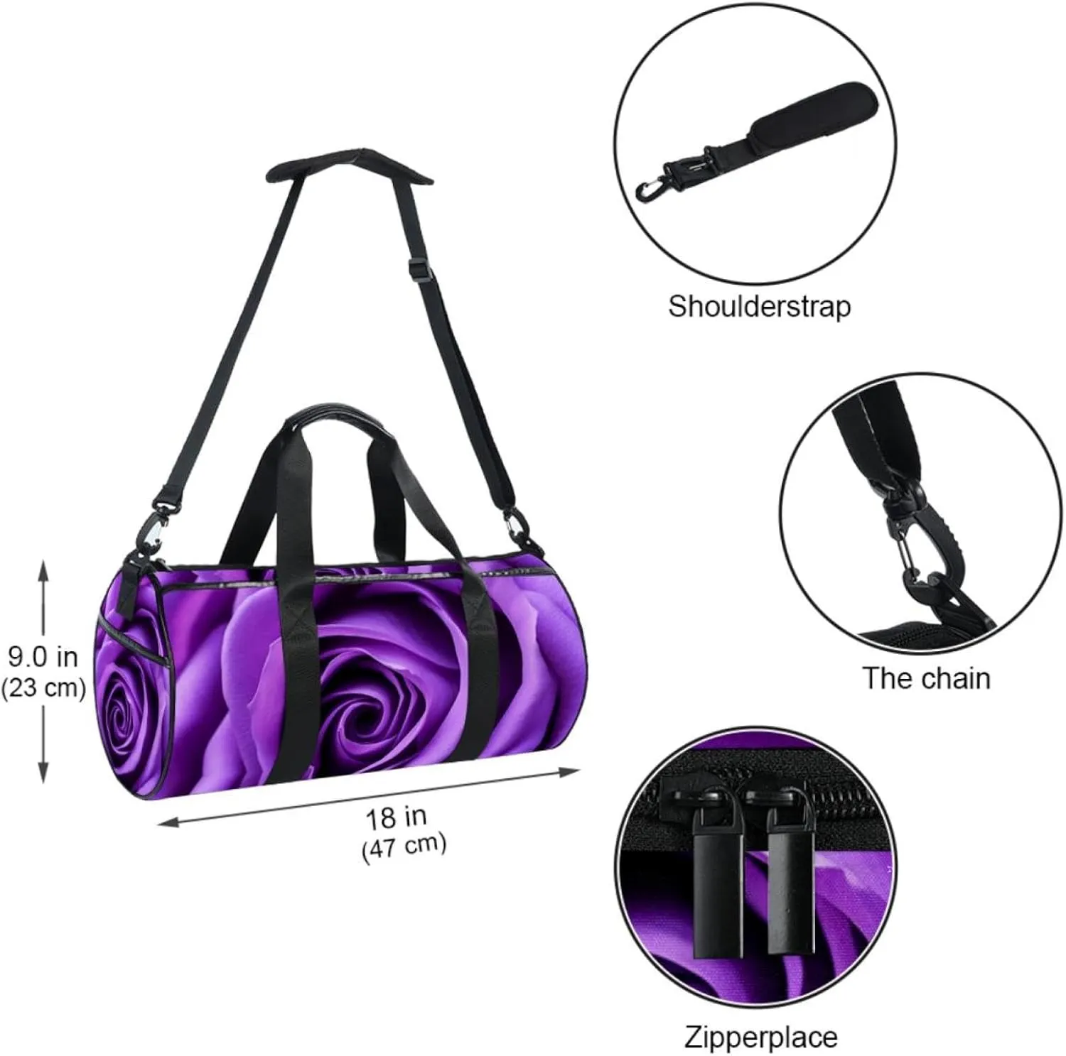 Weekender Travel Bag,Small Gym Bag,Purple Rose,Gym Duffle Bag