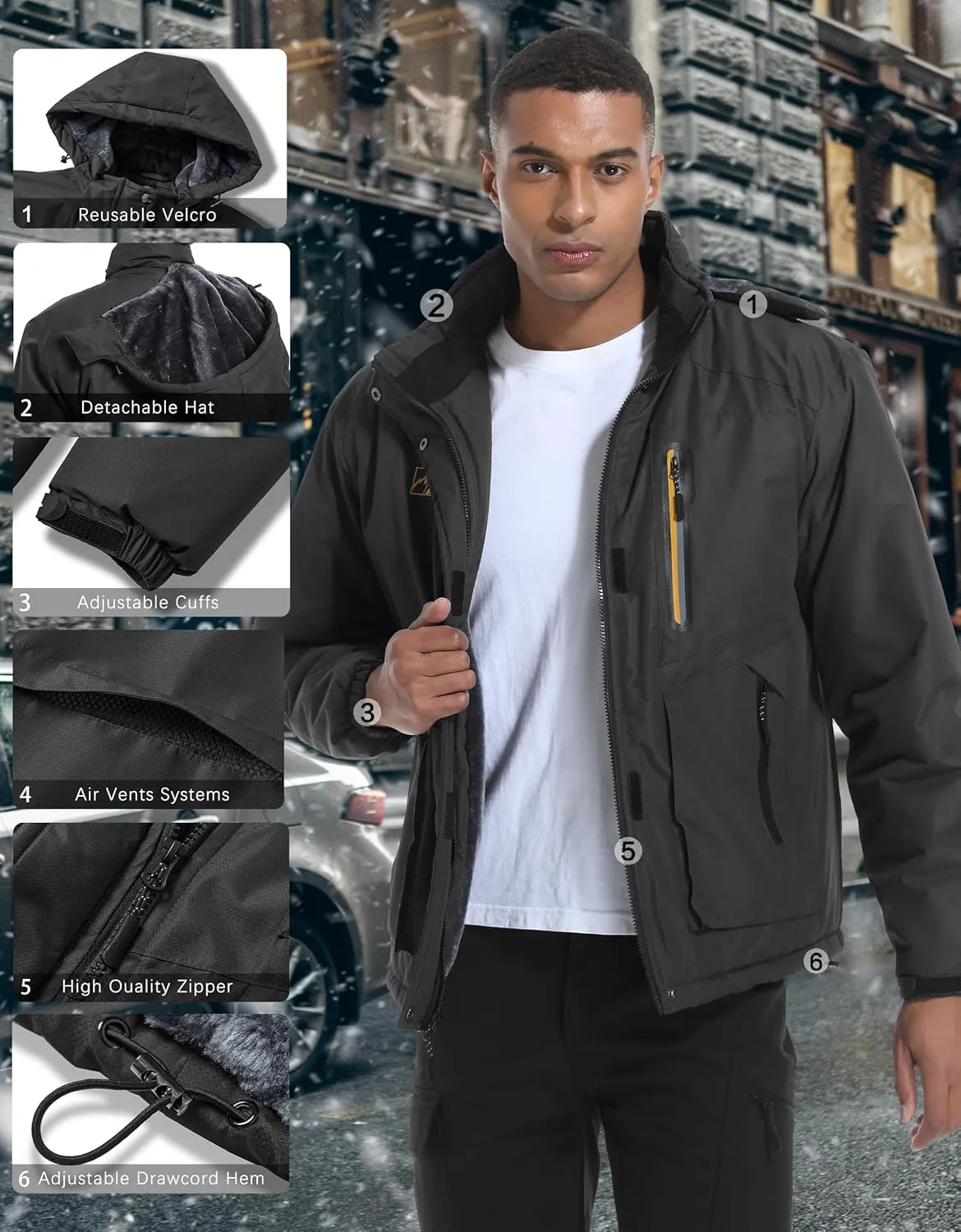 WENRONSTA Men's Ski Snow Jacket Winter Coat Warm Waterproof Windbreaker Mountain Snowboarding Hooded Hiking Traval