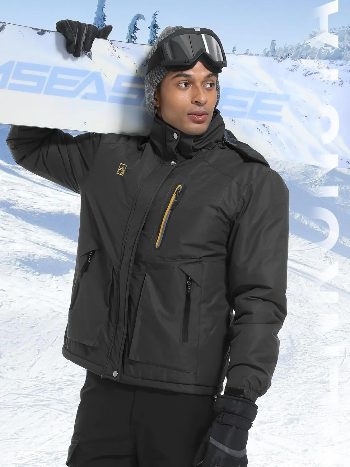 WENRONSTA Men's Ski Snow Jacket Winter Coat Warm Waterproof Windbreaker Mountain Snowboarding Hooded Hiking Traval