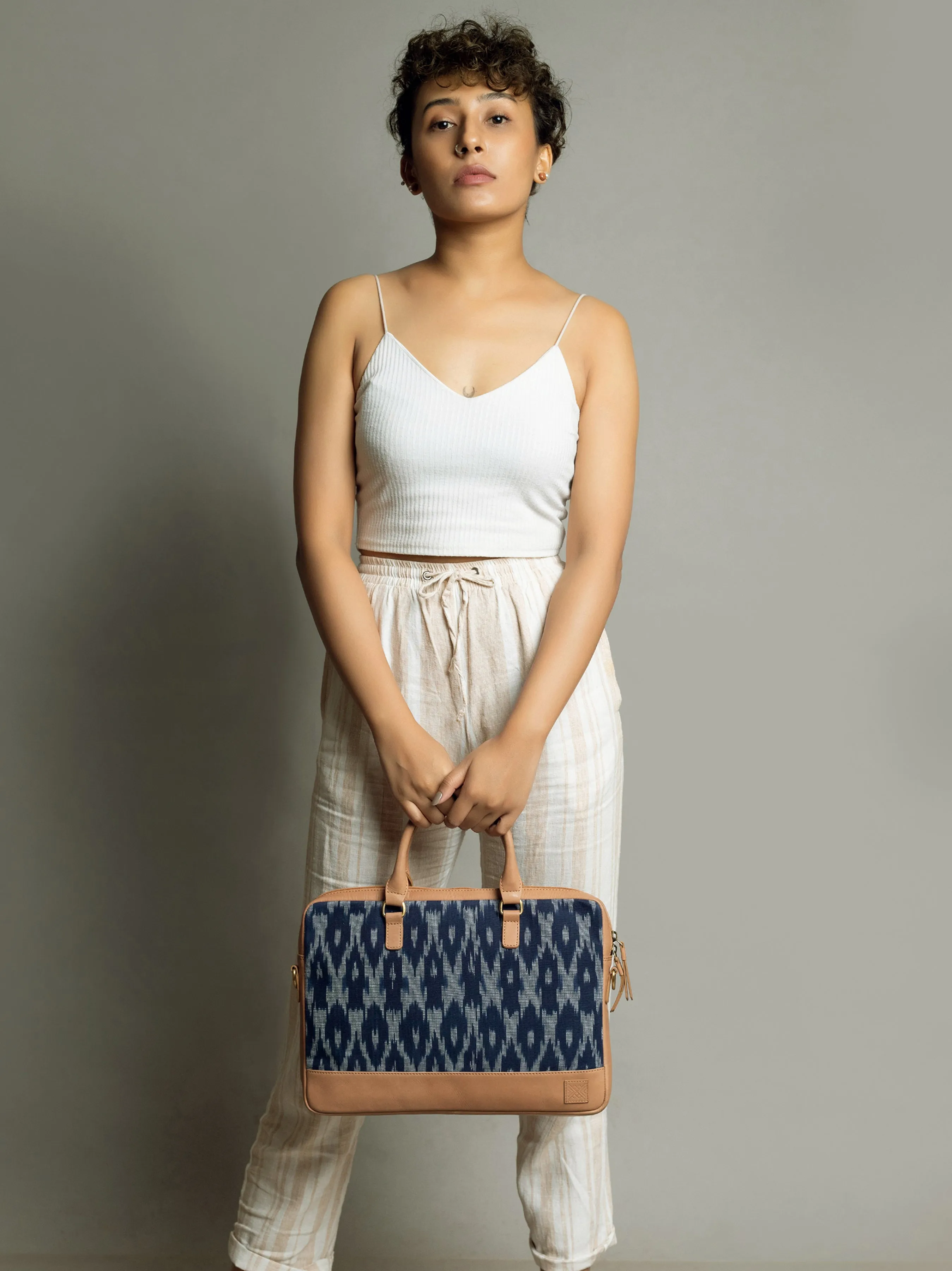 White Collar Hippie Laptop Bag (Navy Ikat)