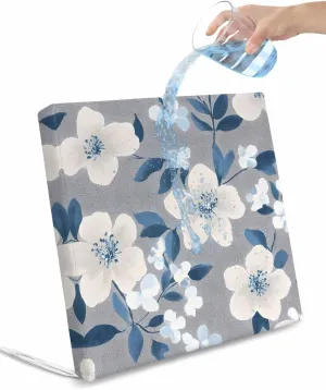 White Floral Outdoor Cushion Chair Cover Set of 2 - Waterproof Couch Seat Covers, Vintage Pastoral Botanical Flowers Patio Furniture Protector Cushions Slipcovers for Sofa/RV, 22"x22"x4"