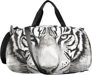 White Tiger Kids Overnight Duffle Bag,Gymnastics Sports Dance Bag with Shoe Compartment & Wet Pocket, Travel Weekender Tote for Boys & Girls