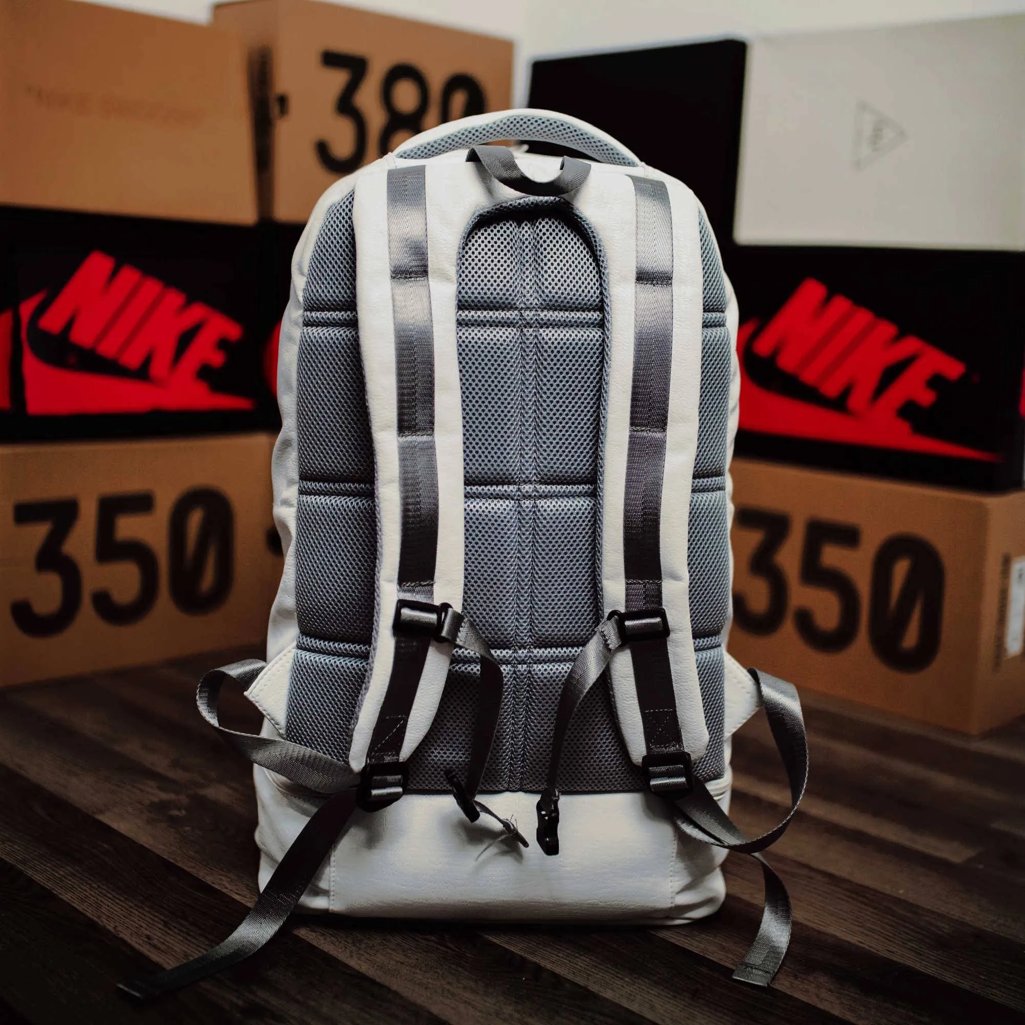 White Tumbled Leather Signature Bag Set (Signature Backpack and Duffle Bag)