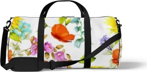 White Vintage Oriental Pomegranate and Sunflower Sports Bag Tote Bag Waterproof Gym Bag with Shoulder Strap Zipper 2 Side Pockets for Men and Women, Travel and Storage Shoulder Bag.
