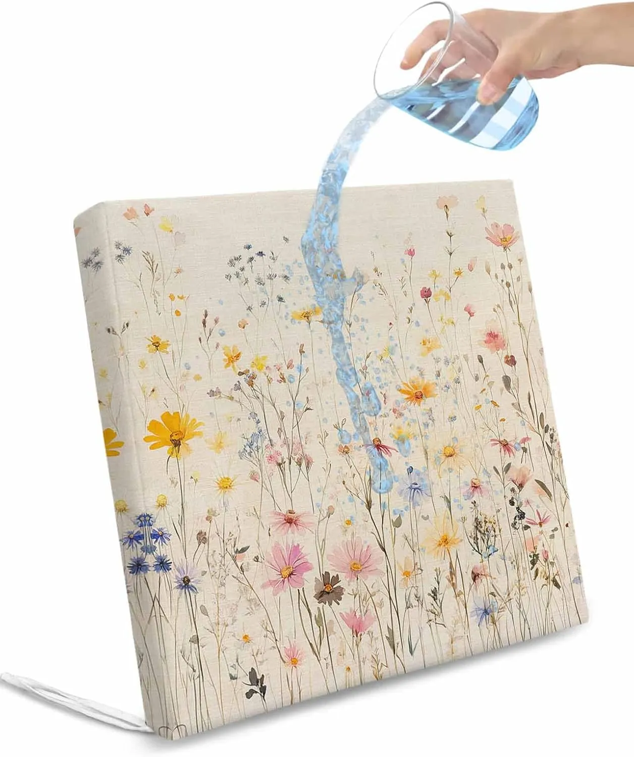 Wildflowers Blossom Outdoor Cushion Chair Cover Set of 4 - Waterproof Couch Seat Covers, Spring Rustic Retro Botanical Patio Furniture Protector Cushions Slipcovers for Sofa/RV, 22"x22"x4"