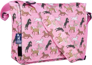 Wildkin Kids Messenger Bag – 600 Denier Polyester Durable and Lightweight for School & Travel - Horses in Pink
