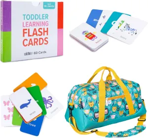 Wildkin Overnighter Duffel Bag and Learning Flash Cards Bundle: Fun Playtime Duo - Ignite Knowledge and Carry Comfort in One (Party Animals)
