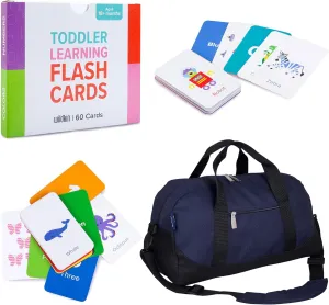 Wildkin Overnighter Duffel Bag and Learning Flash Cards Bundle: Fun Playtime Duo - Ignite Knowledge and Carry Comfort in One (Whale Blue)