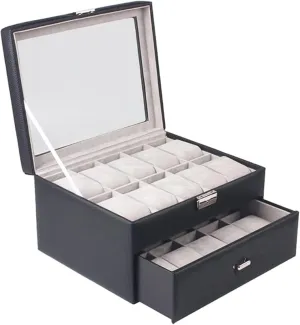 With Drawer And Glass Display Double Layer 20 Slots Watch Storage Box Top Lockable Watch Case Watch Organizer Display