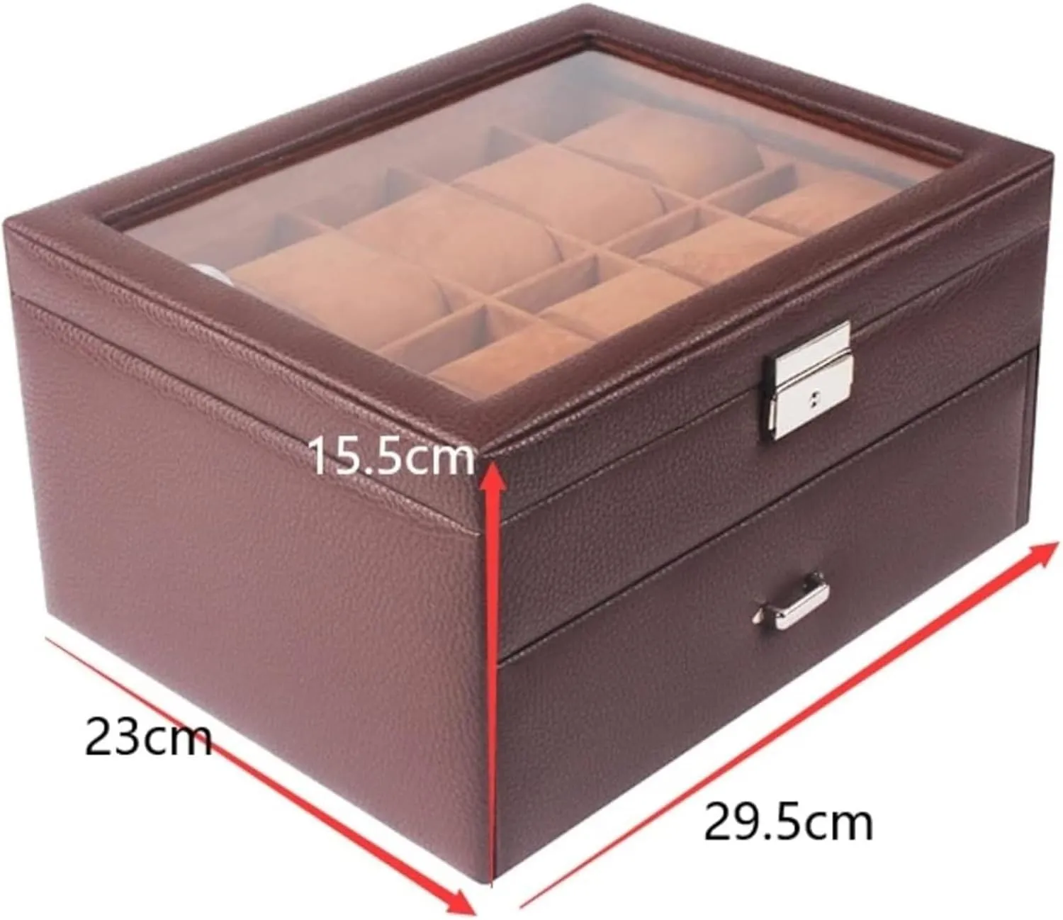 With Drawer And Glass Display Double Layer 20 Slots Watch Storage Box Top Lockable Watch Case Watch Organizer Display