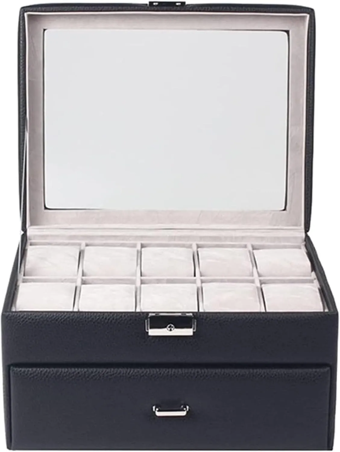 With Drawer And Glass Display Double Layer 20 Slots Watch Storage Box Top Lockable Watch Case Watch Organizer Display